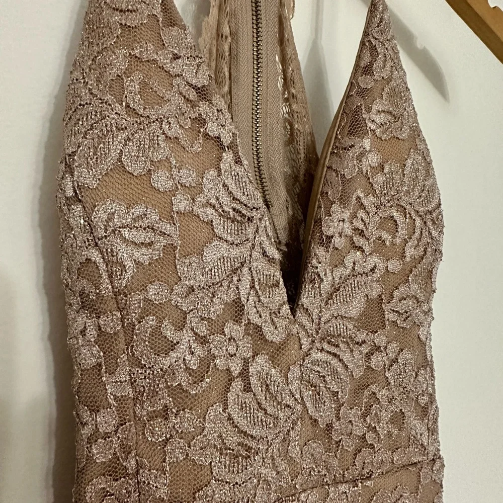 Emerald Sundae by Macy’s khaki lace shimmer mini dress with zip up back NWT - Picture 14 of 17